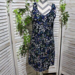 Cabi bow straps in a leaf print sheath dress (889)